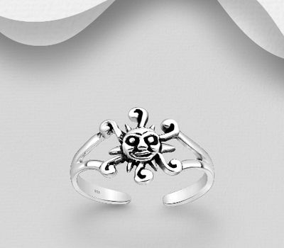 925 Sterling Silver Adjustable Oxidized Sun Toe Ring