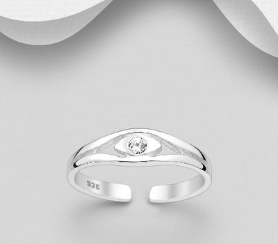 Şəkli böyütmək üçün tiklayın 925 Sterling Silver Adjustable Eye Toe Ring, Decorated with Crystal Glass