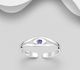 925 Sterling Silver Adjustable Eye Toe Ring, Decorated with Crystal Glass