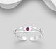 925 Sterling Silver Adjustable Eye Toe Ring, Decorated with Crystal Glass