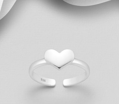 925 Sterling Silver Adjustable Heart Toe Ring