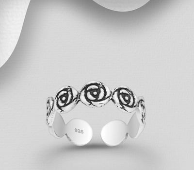 925 Sterling Silver Adjustable Rose Toe Ring