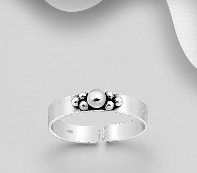 925 Sterling Silver Adjustable Oxidized Ball Toe Ring
