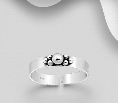 Şəkli böyütmək üçün tiklayın 925 Sterling Silver Adjustable Oxidized Ball Toe Ring