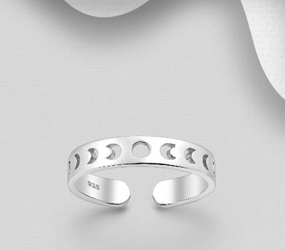 925 Sterling Silver Adjustable Lunar Phases Toe Ring