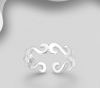 925 Sterling Silver Adjustable Swirl Toe Ring