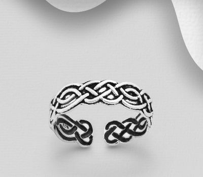 925 Sterling Silver Adjustable Oxidized Celtic Toe Ring
