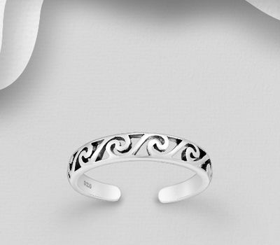 925 Sterling Silver Adjustable Oxidized Swirl Toe Ring