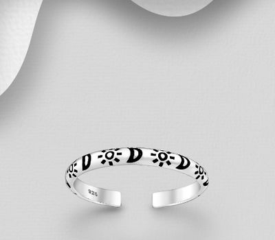 Şəkli böyütmək üçün tiklayın 925 Sterling Silver Adjustable Oxidized Moon and Star Toe Ring
