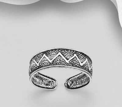 925 Sterling Silver Oxidized Adjustable Toe Ring, Featuring Zigzag Design
