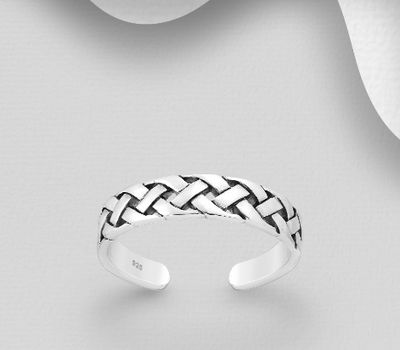 925 Sterling Silver Adjustable Oxidized Weave Toe Ring