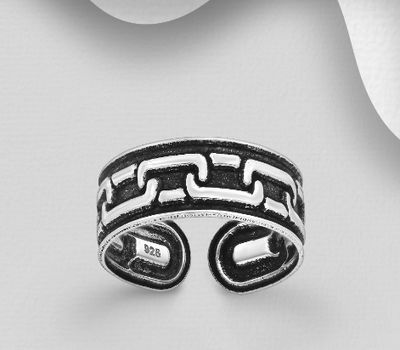 925 Sterling Silver Adjustable Oxidized Links Toe Ring