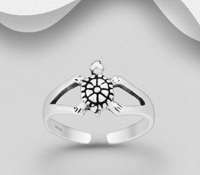 Şəkli böyütmək üçün tiklayın 925 Sterling Silver Adjustable Turtle Toe Ring
