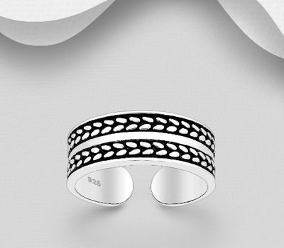 Şəkli böyütmək üçün tiklayın 925 Sterling Silver Adjustable Oxidized Leaf Toe Ring