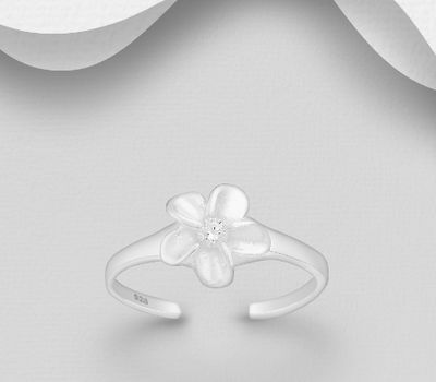 925 Sterling Silver Adjustable Flower Toe Ring, Decorated with CZ Simulated Diamond