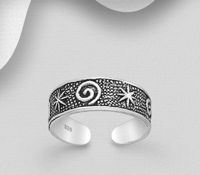 Şəkli böyütmək üçün tiklayın 925 Sterling Silver Adjustable Oxidized Coil Toe Ring