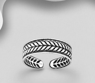 925 Sterling Silver Adjustable Oxidized Leaf Toe Ring