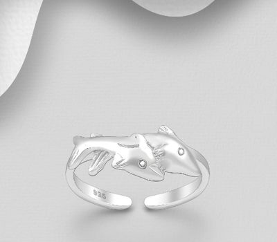 Şəkli böyütmək üçün tiklayın 925 Sterling Silver Adjustable Dolphin Toe Ring