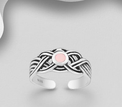 925 Sterling Silver Adjustable Celtic Toe Ring, Decorated with Shell