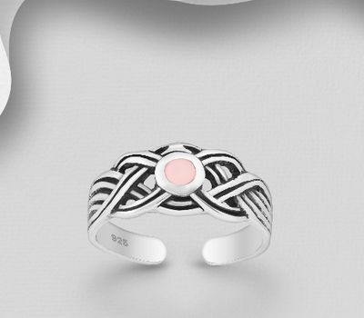 Şəkli böyütmək üçün tiklayın 925 Sterling Silver Adjustable Celtic Toe Ring, Decorated with Shell