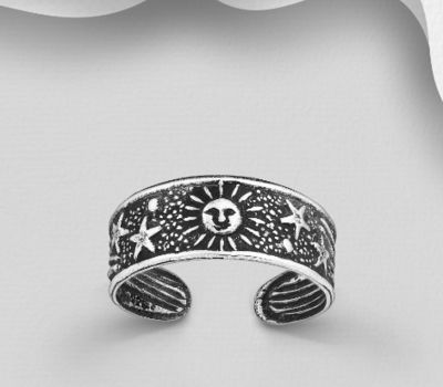 925 Sterling Silver Adjustable Star and Sun Toe Ring