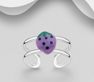 Şəkli böyütmək üçün tiklayın 925 Sterling Silver Adjustable Strawberry Toe Ring, Decorated with Colored Enamel