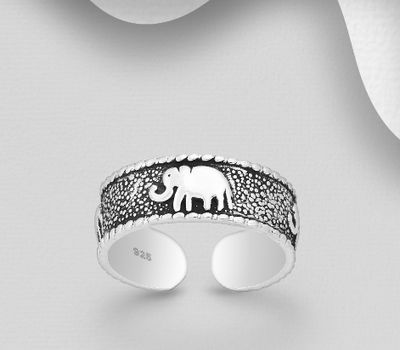 925 Sterling Silver Adjustable Oxidized Elephant Toe Ring