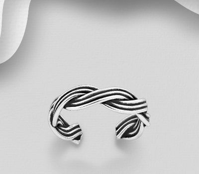 Şəkli böyütmək üçün tiklayın 925 Sterling Silver Adjustable Oxidized Weave Toe Ring