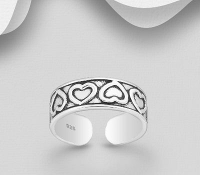925 Sterling Silver Adjustable Heart Toe Ring