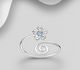 925 Sterling Silver Adjustable Flower and Swirl Toe Ring Decorated with Crystal Glass