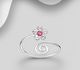 925 Sterling Silver Adjustable Flower and Swirl Toe Ring Decorated with Crystal Glass