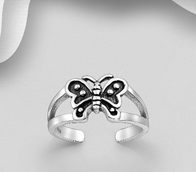 925 Sterling Silver Adjustable Oxidized Butterfly Toe Ring