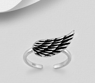 925 Sterling Silver Adjustable Oxidized Wing Toe Ring