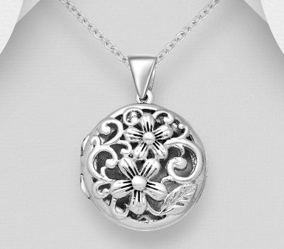 925 Sterling Silver Flower & Swirl Locket Pendant