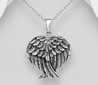 925 Sterling Silver Angel Wings Locket Pendant