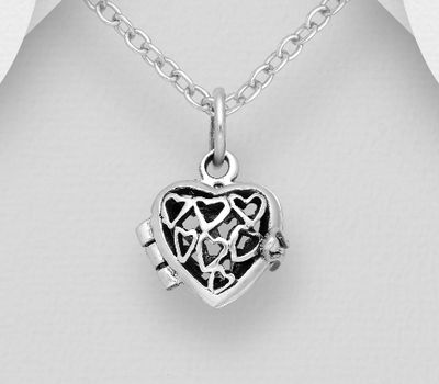 925 Sterling Silver Oxidized Heart Locket Pendant