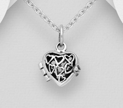 Şəkli böyütmək üçün tiklayın 925 Sterling Silver Oxidized Heart Locket Pendant