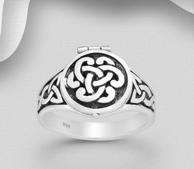 925 Sterling Silver Oxidized Celtic Locket Ring
