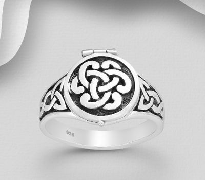 Şəkli böyütmək üçün tiklayın 925 Sterling Silver Oxidized Celtic Locket Ring