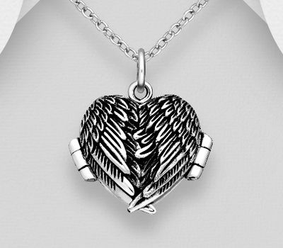 925 Sterling Silver Angel Wings Locket Pendant