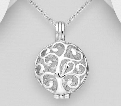 925 Sterling Silver Tree Locket Pendant Featuring Swirl