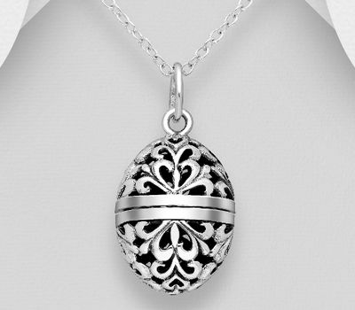 925 Sterling Silver Oxidized Oval Swirl Locket Pendant