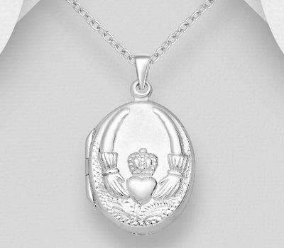 925 Sterling Silver Claddagh Locket Pendant