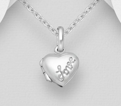 925 Sterling Silver Heart, Message & Locket  Pendant, Engraved with 