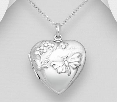 925 Sterling Silver Heart and Butterfly Locket Pendant