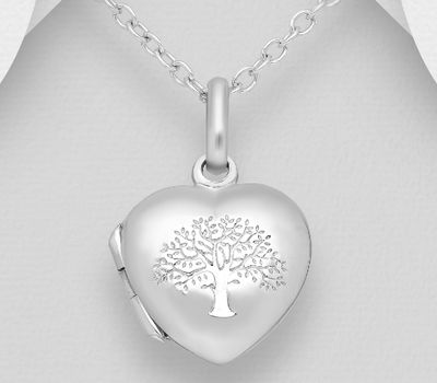 925 Sterling Silver Heart and Tree of Life Locket Pendant