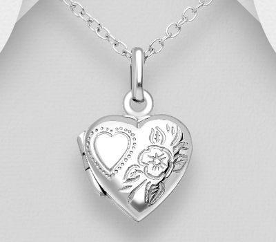 925 Sterling Silver Flower and Heart Locket Pendant