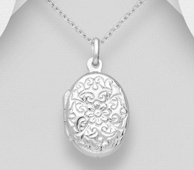 925 Sterling Silver Oval Flower Locket Pendant