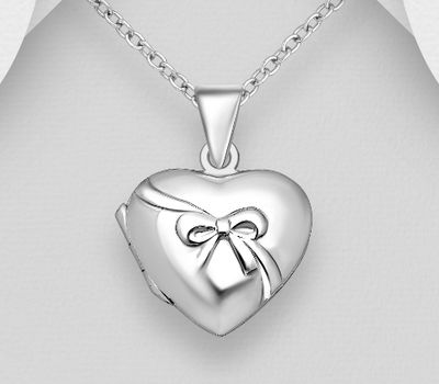 925 Sterling Silver Bow and Heart Locket Pendant