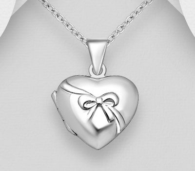 Şəkli böyütmək üçün tiklayın 925 Sterling Silver Bow and Heart Locket Pendant